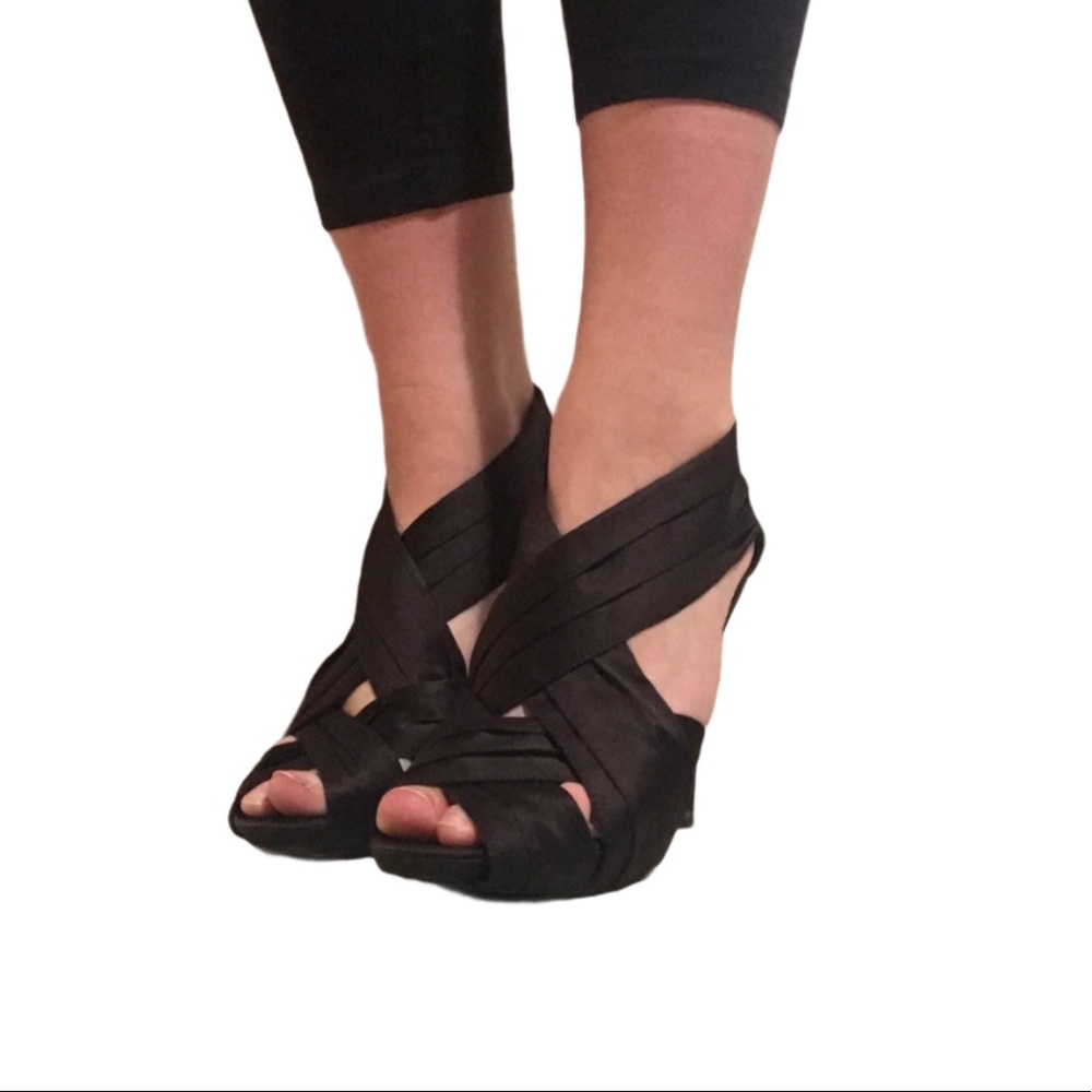 Qupid Black Silk Formal Heels